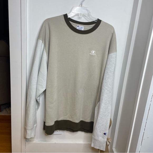 Champion Men’s Unisex Sweater Color Block Brown Cream Off-White XL - Picture 2 of 8